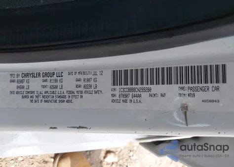 2012 Chrysler 200 Touring из США, поврежденный, VIN 1C3CCBBB8CN299280